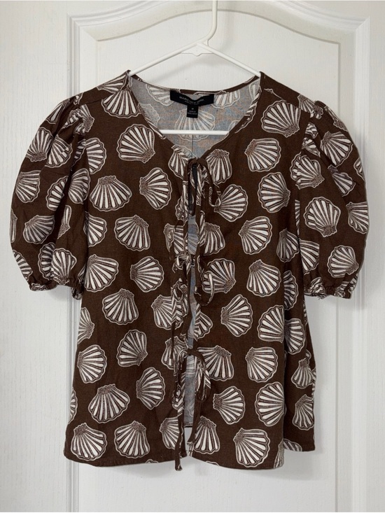 Marc New York Andrew Marc Tops - Brown Shell-Print Tie-Front Blouse